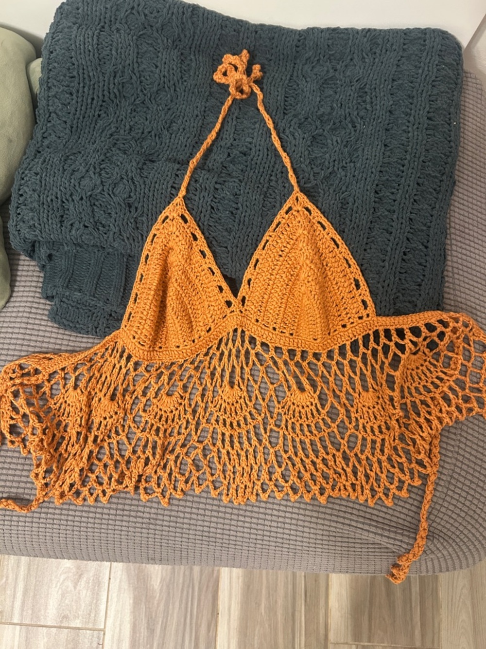 Handmade Crochet Orange Halter Top